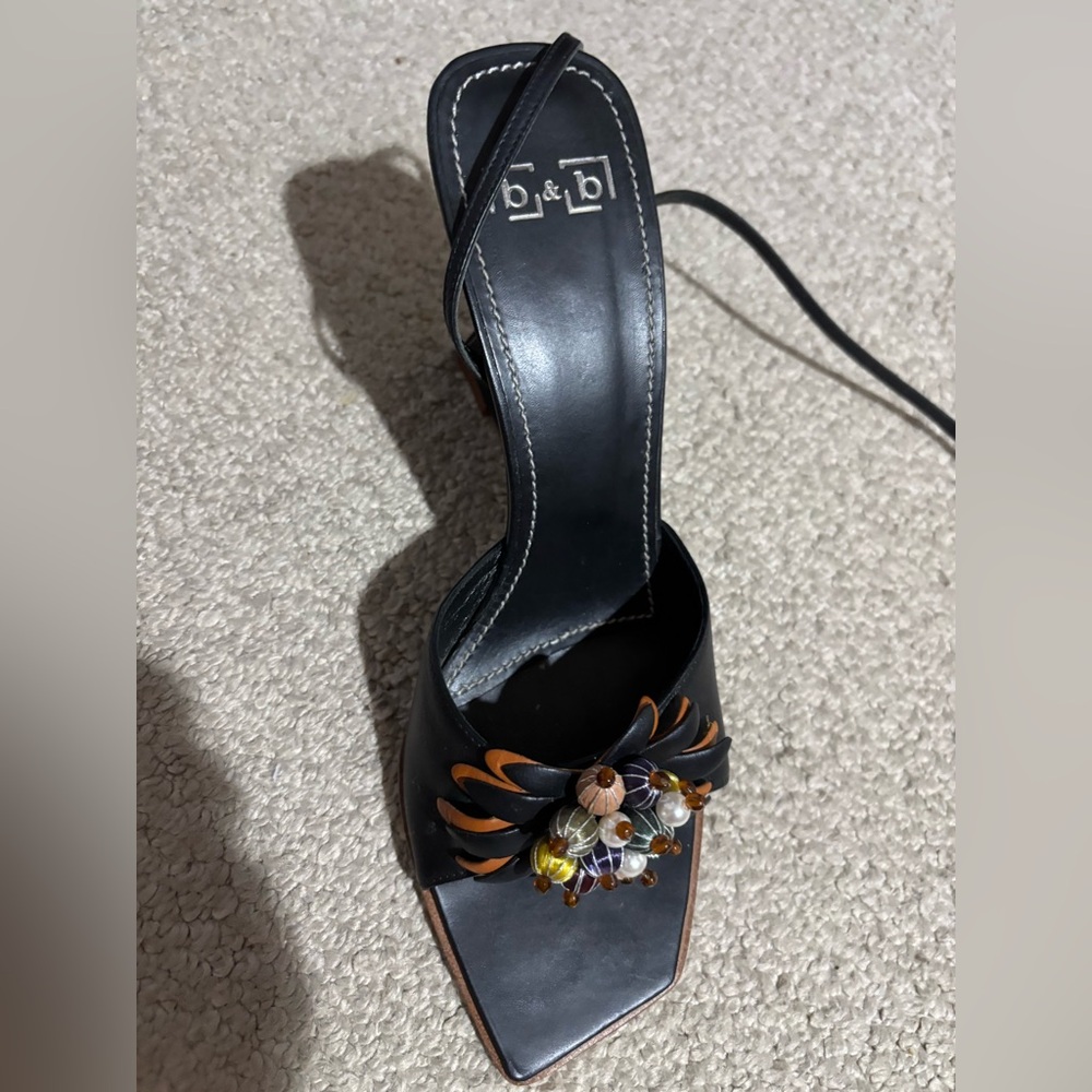 B&B Italia Black and Brown Heels with Beaded Accent